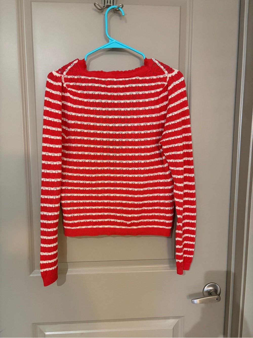 Old Navy Red and White Striped V-Neck Cardigan - Picture 5 of 6